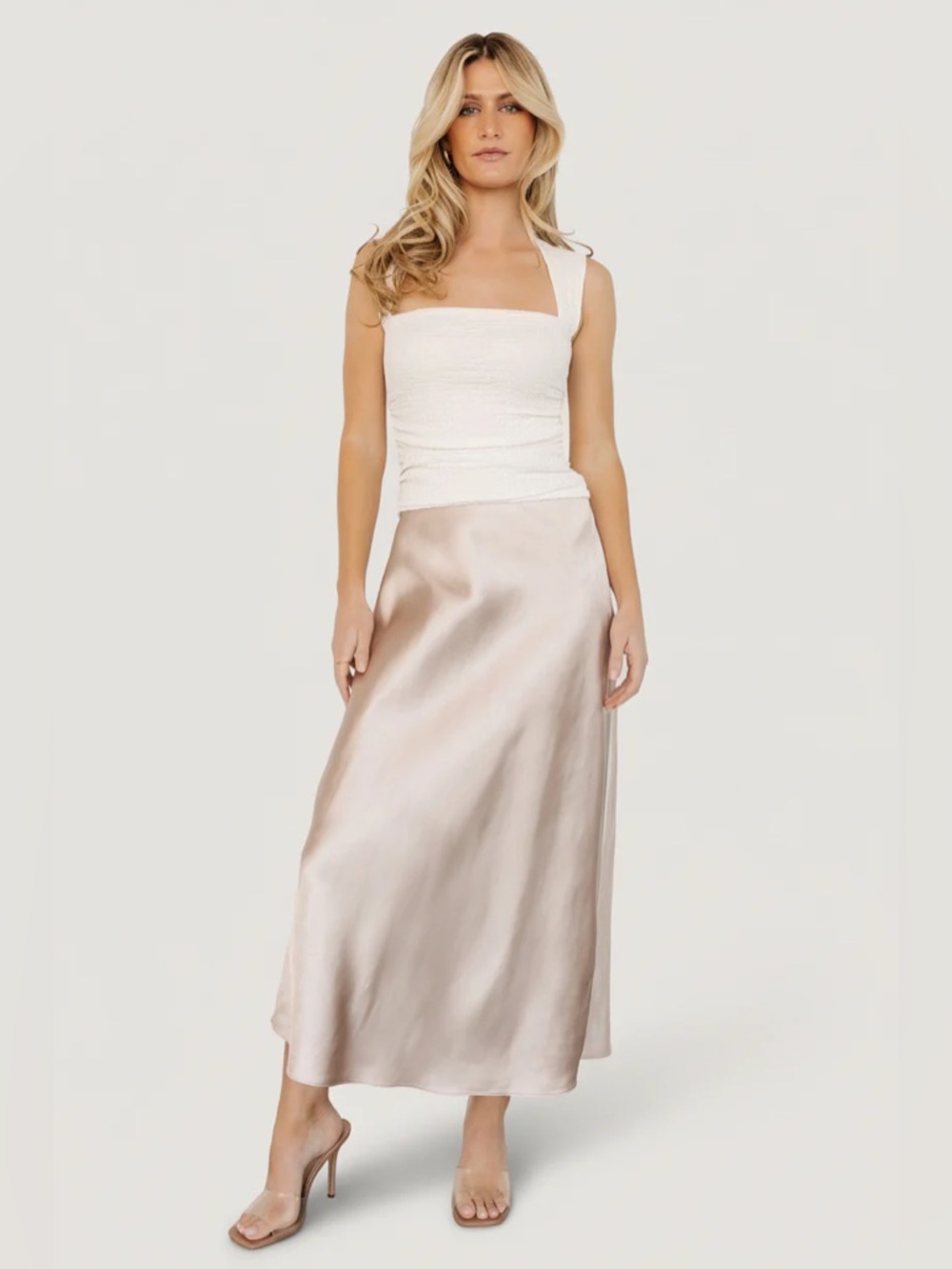 RW&CO. Satin-Look Midi Skirt with elastic waist